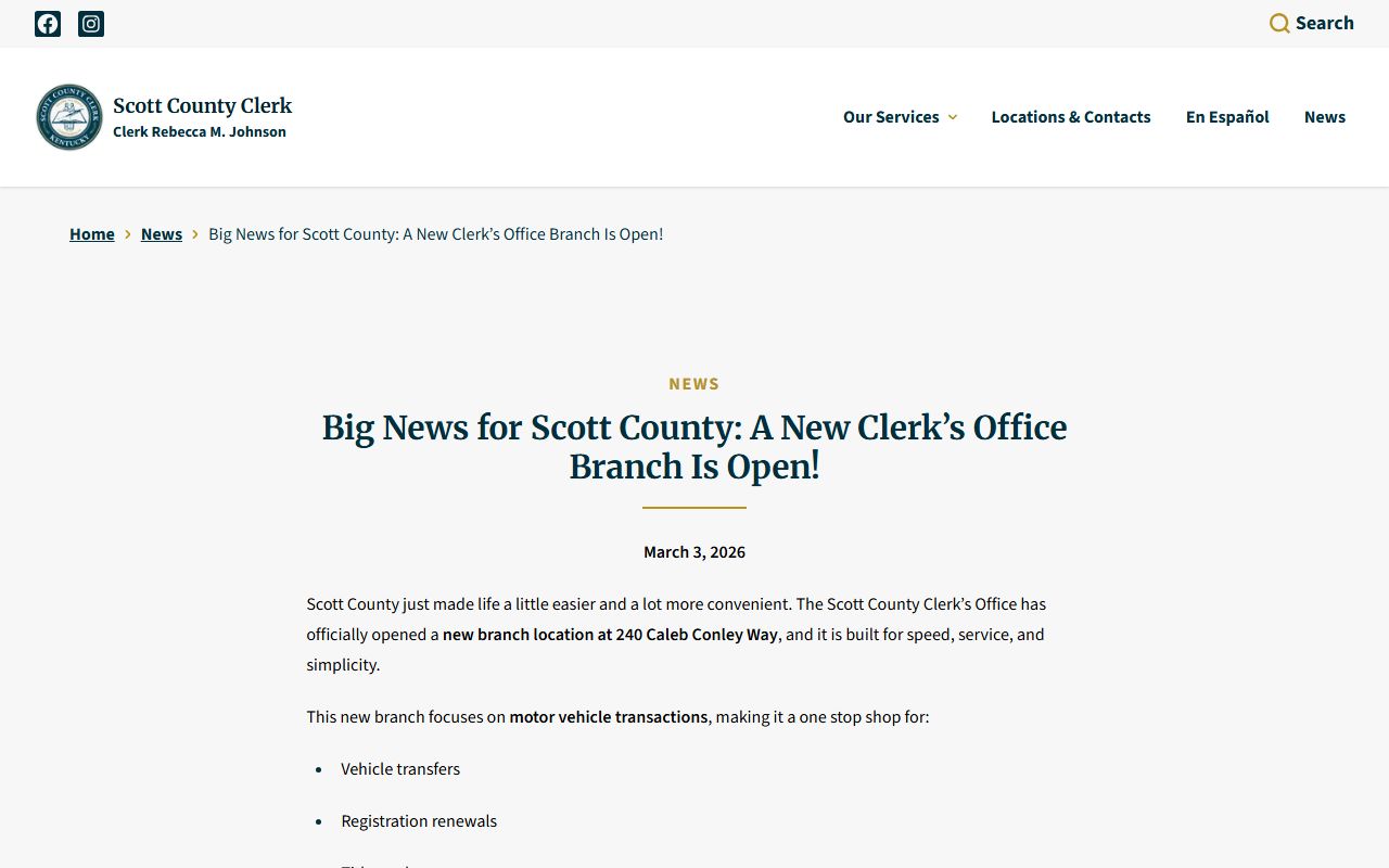 Scott County Circuit Court Clerk records and separate County Clerk branch office