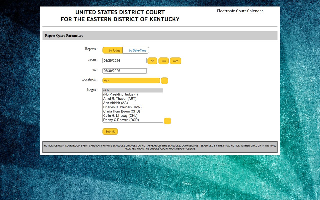 Scott County court dockets Eastern District of Kentucky calendar source