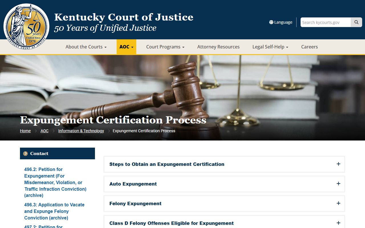 Scott County court records Kentucky expungement certification source