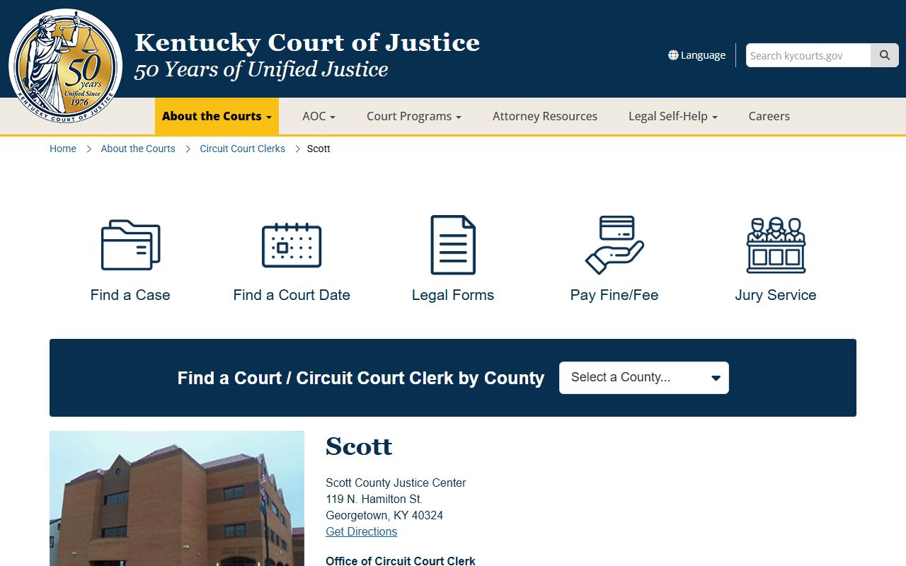 Scott County court records Kentucky Court of Justice page