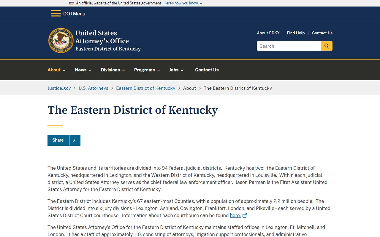 Scott County inmate records U.S. Attorney district description