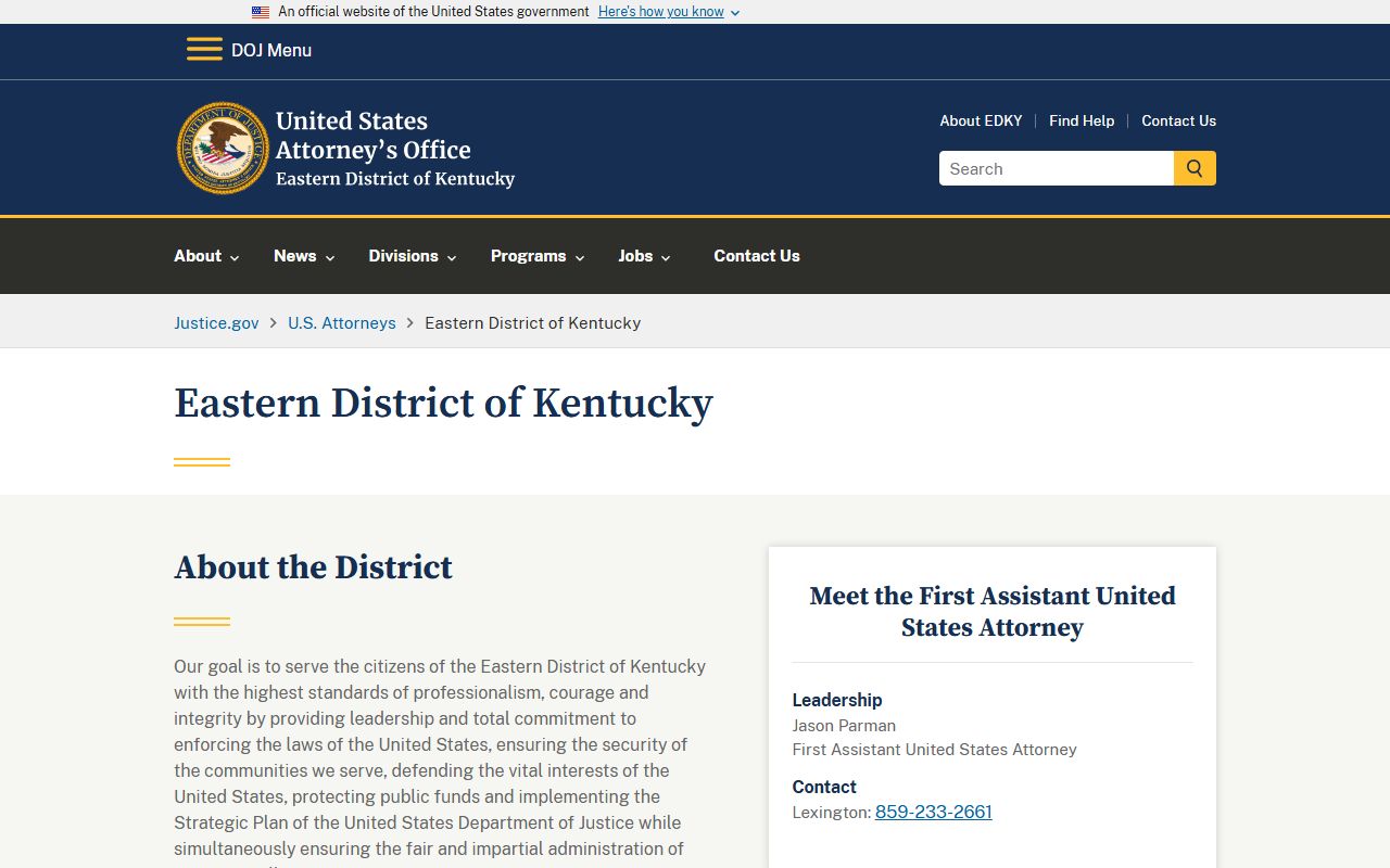 Scott County inmate records U.S. Attorney Eastern District of Kentucky