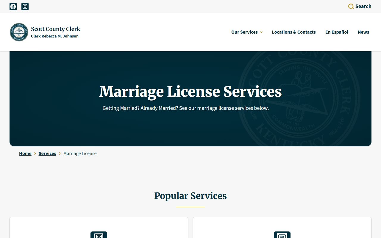 Scott County marriage records services page