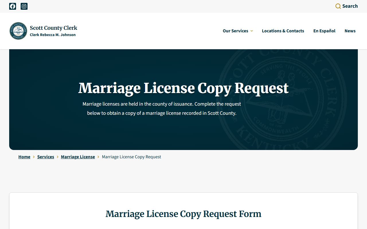 Scott County marriage records certified copy request form