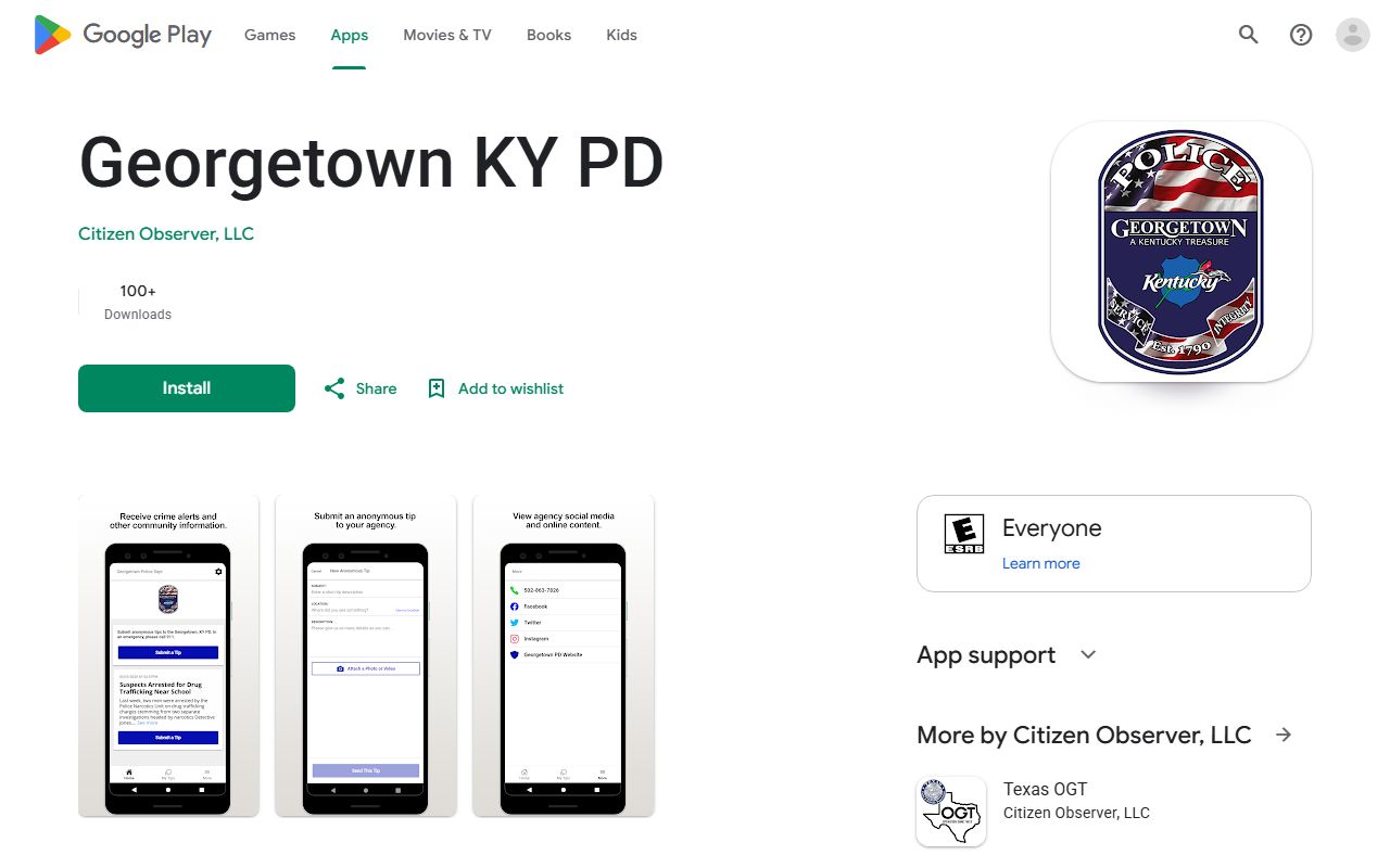 Scott County warrant records Georgetown KY PD Android app listing