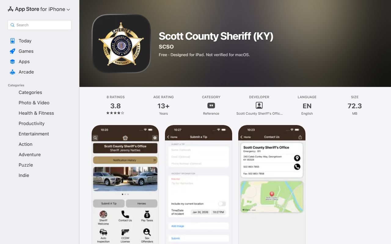 Scott County warrant records Sheriff iOS app listing